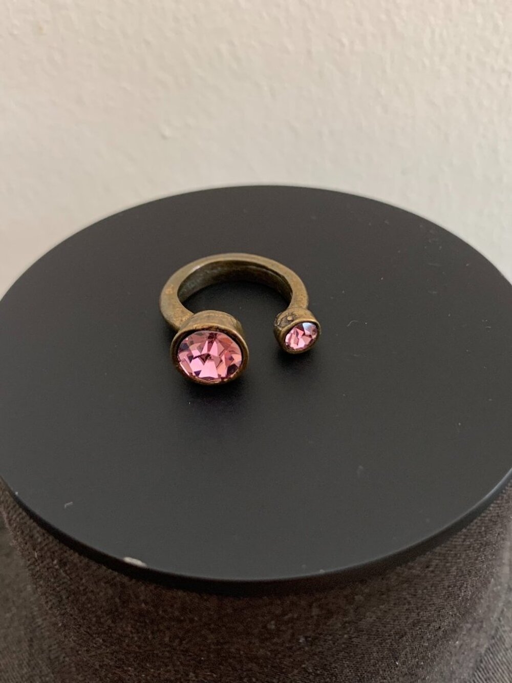 Avant Garde Paris Los Angeles VINTAGE Designer pink crystal bronze copper ring